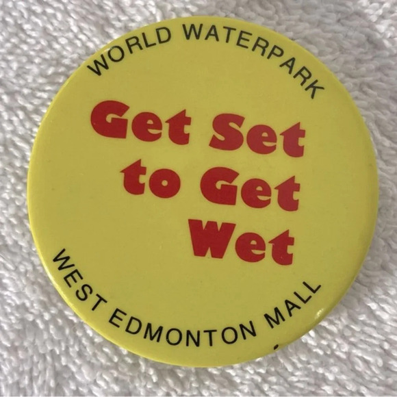 Vintage West Edmonton Mall  World Waterpark Yellow Get Set To Get Wet Pin - Picture 1 of 6